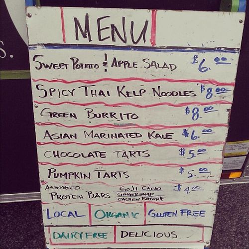 Sample Menu! I love everything they make...  at Cafe L.O.V.E. in Durham