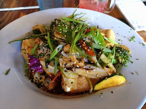 Fried tofu, rice and fried vegetables at The Cafe in Key West
