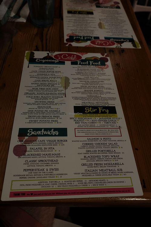 Menu at The Cafe in Key West
