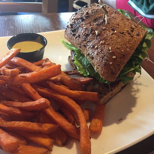 Veggie burger and sweet potato fries  at The Cafe in Key West