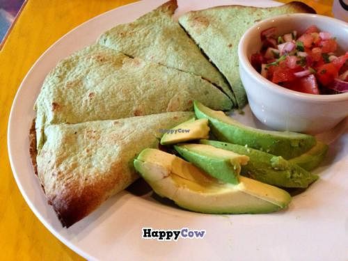 veggie sausage quesadilla w daiya vegan cheese at The Cafe in Key West