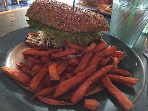 veg burger and sweet potato fries at The Cafe in Key West