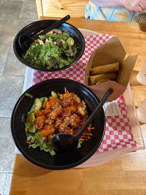 Sesame bowl, vegetarian Ramen, spring rolls  at Gung Ho in Tulsa