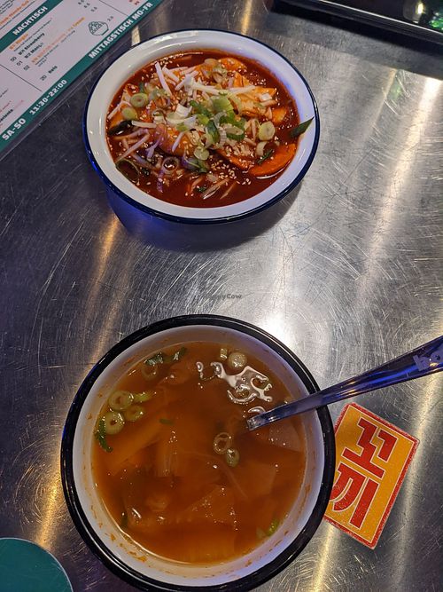 Tteokbokki and soup. at Kkokki Vegan House in Hamburg
