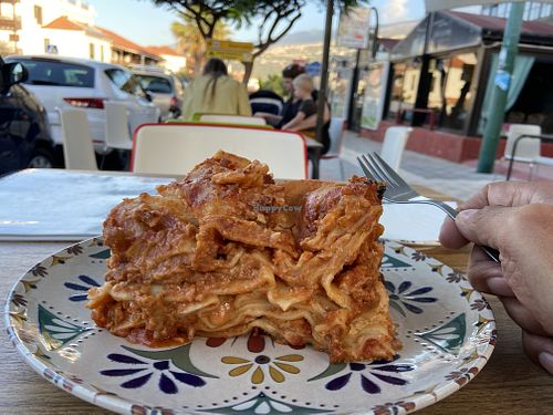 Vegan lasagna , not a tiny portion , for 10€ fairly priced , and delicious   at Humus Vegan Tenerife in Tenerife