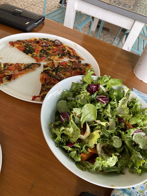 Nice pizza and salad for lunch.   at El Sol in San Vicente De La Barquera