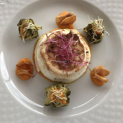 Vegetarian: baked ricotta with carrot cream   at Agrolago in Trevignano Romano