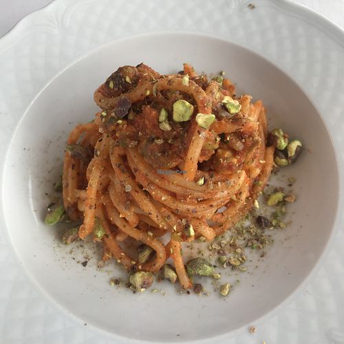 Tonnarelli with pesto rosso  at Agrolago in Trevignano Romano