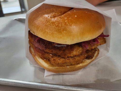 Double Gangnam Style Chick'n Burger at Plantiful Superfoods in Seattle