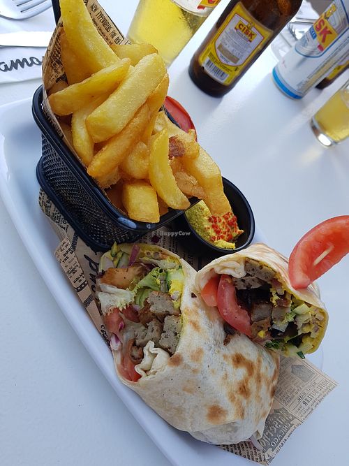 vegan wrap, fries, salat and hummus at Diamond The Great British Eatery in Xlendi