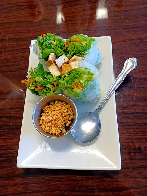 Spring rolls with tofu and peanut sauce 😋 at Simply Thai in Fort Collins