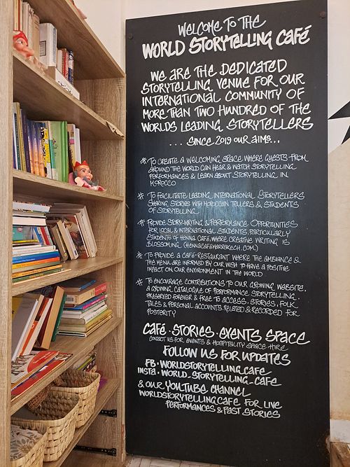 Sign for the storytelling cafe at World Storytelling Cafe in Marrakech