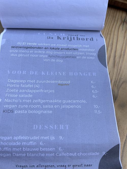 Koffie menu  at El Verde in Genk