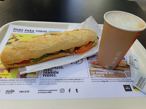 Classic Heura sandwich with coffee at Pans & Company in Valencia