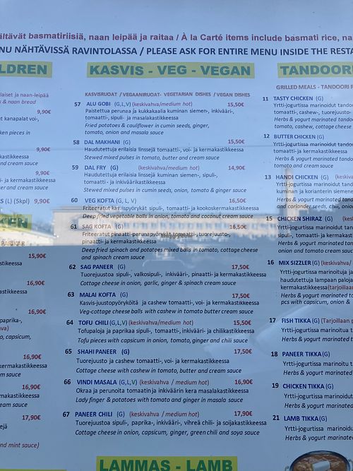 Menu  at Ravintola Aangan in Espoo