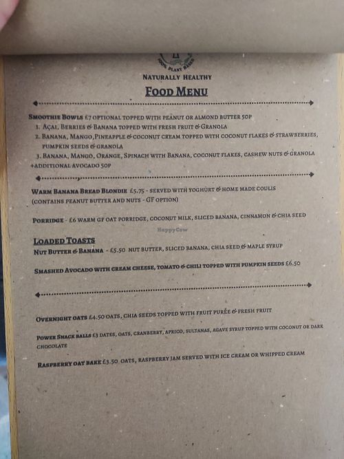 Menu 3 at Thrive in Glossop