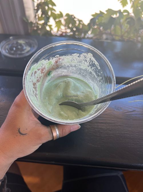 Tropical dream smoothie with spirulina and hemp hearts  at PizzaMine in Salmo