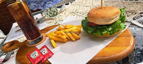 Burger and chips at Salute Vegan Store in Seoul