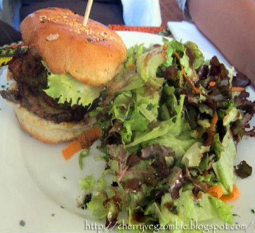 Vegetarian Burger (Vegan without mayonnaise), There are also a vegetarian Tofu Burger. at Institut Francais Leopold Sedar Senghor in Dakar
