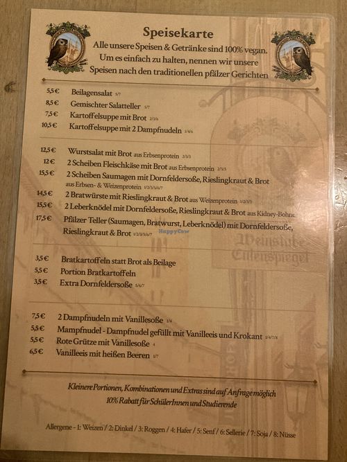 Speisekarte   at Weinstube Eulenspiegel in Speyer
