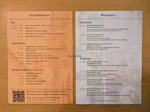 Menu pages at Weinstube Eulenspiegel at Weinstube Eulenspiegel in Speyer