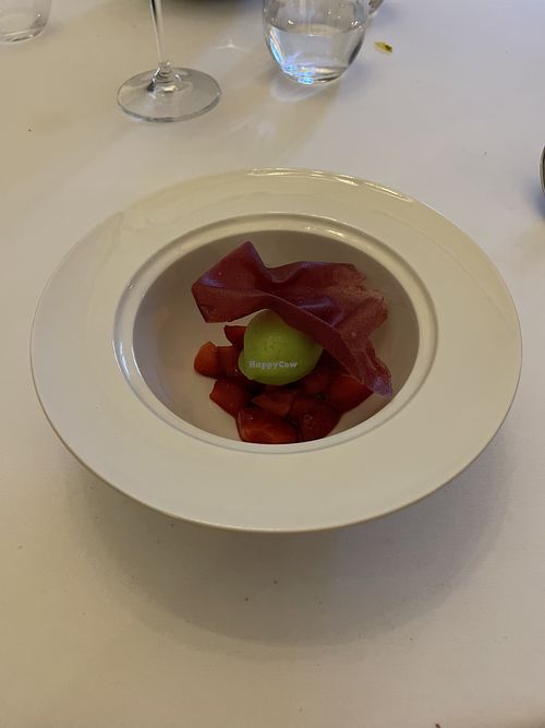 Fourth course- tasted like a fruit roll up with a little sorbet at La Table de Montaigne in Bordeaux