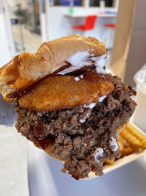 Backyard BBQ Burger (with mayo added) was phenomenal! at Sweet Vibes - Pop up in Hazelwood