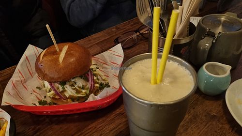 Katsu Burger and Vanilla ice cream with almond milk at Rabbit Food @ Meadows Tap in Edinburgh