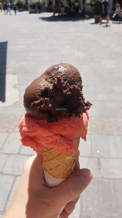 Chocolate and strawberry sorbet at Ice cream crema gelato in Baden Baden