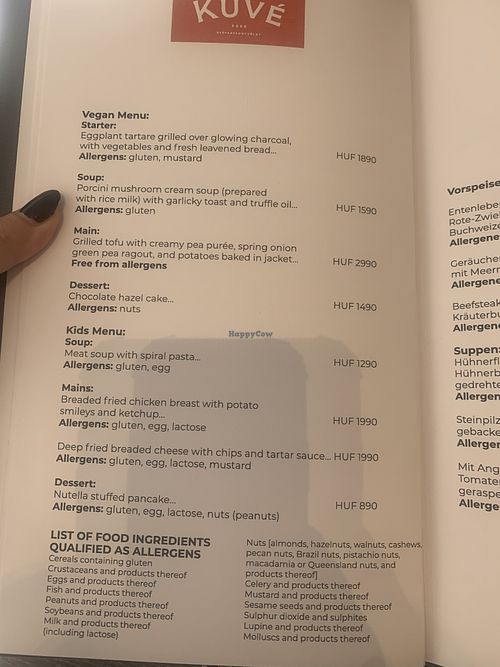 Vegan menu  at KÜVÉ Bisztró és Borbár in Eger
