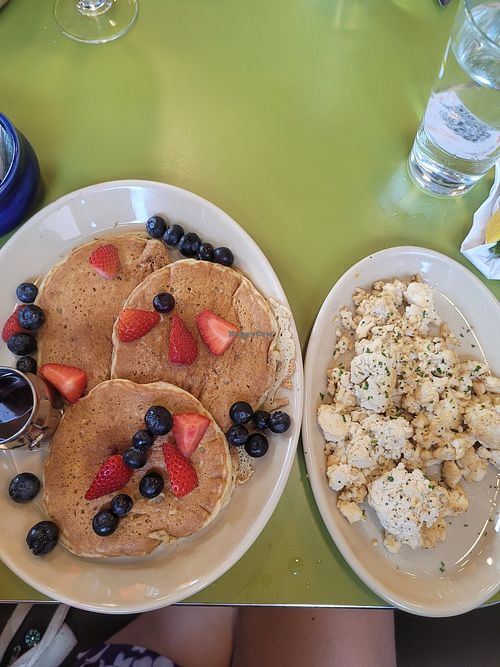 Vegan pancakes and a side of tofu scramble at Snooze in Atlanta