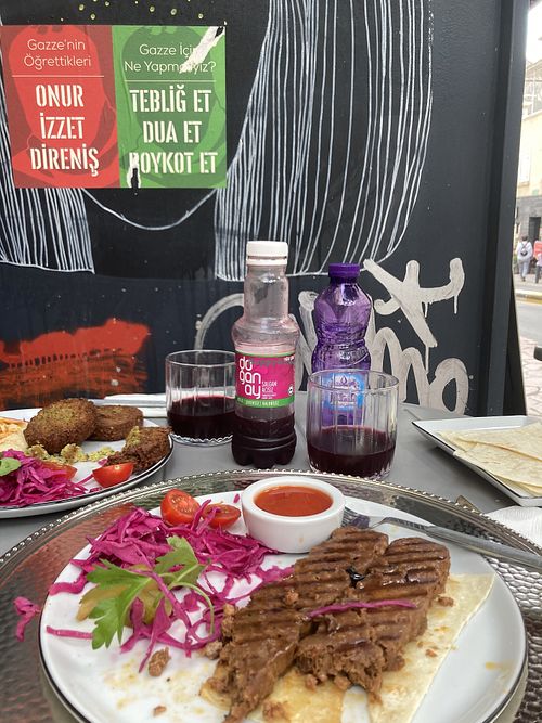 Kebap platter with “purple carrot juice” - so sour and tasty!!!  at Wegain in Istanbul