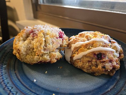 Raspberry scone (left) & lemon blackberry scone (right) at Nece's in Monterey