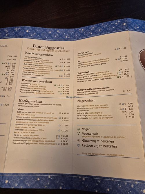 Menu kaart met logo's die niet kloppen at De Appel in Hengelo