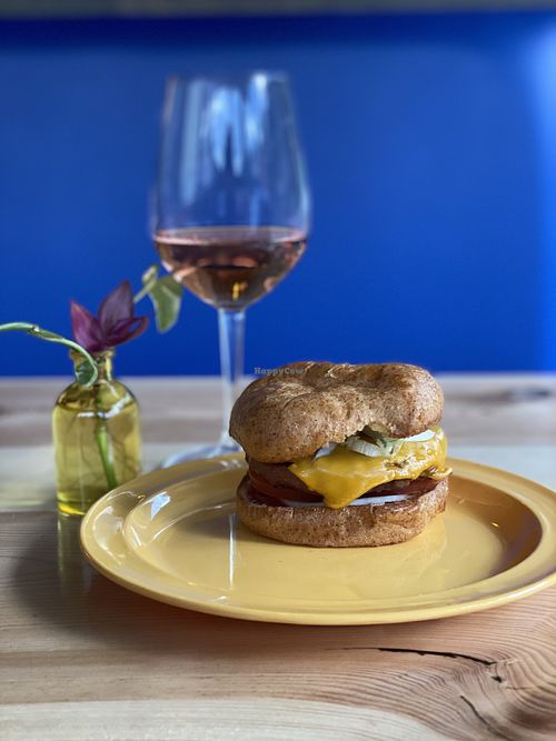 Cheeseburger-Beyond Patty, FYH American. Lettuce. Tomato. Onion. Pickles. Ketchup. Mustard.   at Fern's Diner + Drinkery in Cascade