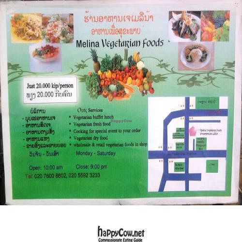 map and store info at Melina Vegetarian Foods in Vientiane