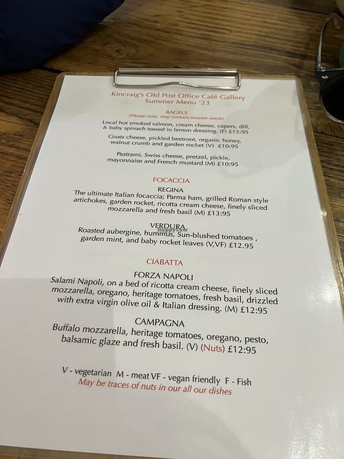 Menu  at Old Post Office Cafe Gallery in Kingussie