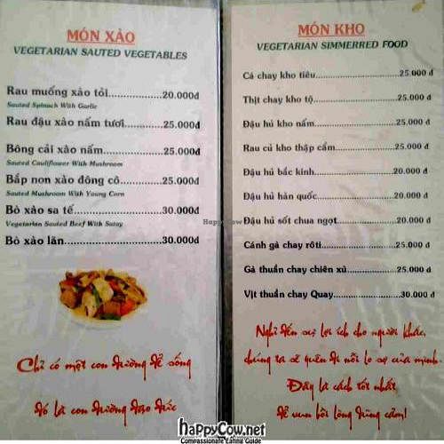 Menu at Di Lac in Thu Dau Mot