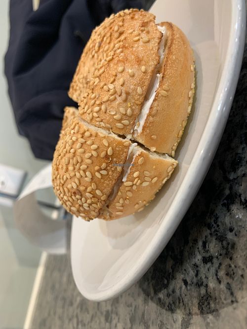 Sesame bagel w/ vegan cream cheese  at Tandem Bagel Company in West Springfield