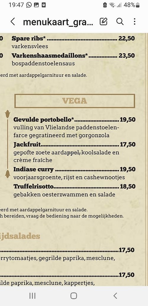 Vegetarian menu. All options can be served vegan. at De Oude Stoep B.V. in Oost-vlieland