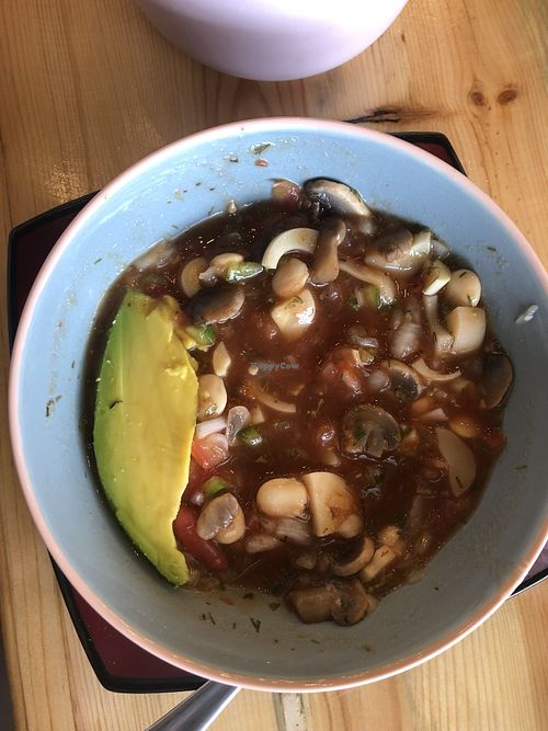 Mixed ceviche, orange/ketchup base  at En Serio Es Vegano in Guayaquil