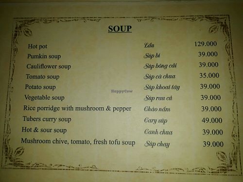 Soups Menu at Minh Hien in Hoi An