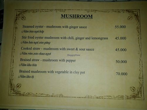 Mushroom Dishes Menu at Minh Hien in Hoi An