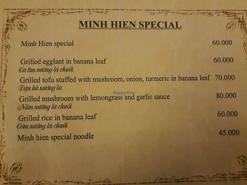 Specials Menu at Minh Hien in Hoi An