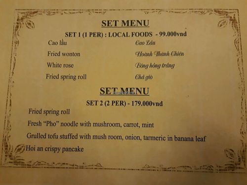 Sets 1 and 2 at Minh Hien in Hoi An