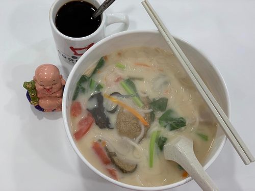 Sliced "fish" soup noodle. Photo by Henry Lua aka Mr Purple at Jing Xin Vegetarian Food 净心素食 - Novena in Central Singapore