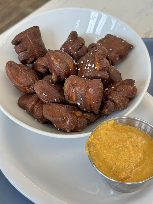 Pretzel bites with cheese sauce   at Strong Hearts in Buffalo