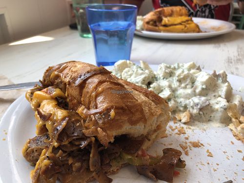 Half cheesesteak with dill potato salad   at Strong Hearts in Buffalo