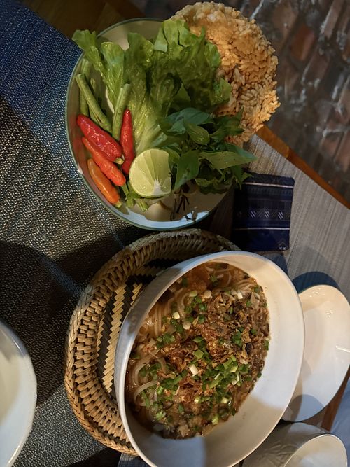 Local noodle soup  at The Happy Cat - Veggie Cafe-Restaurant in Luang Prabang
