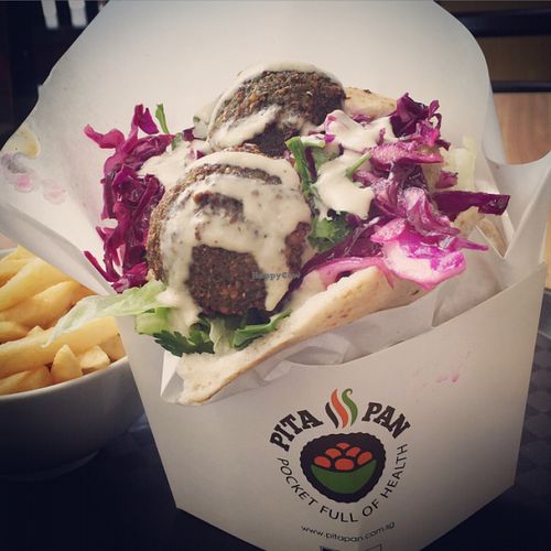 Falafel sandwich with french fries at Pita Pan in Central Singapore